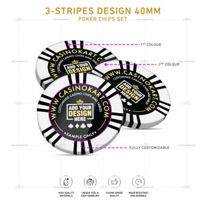 Customisable Poker Chips - 3 Stripes, Clay, 40mm, 14g - Thai Aces