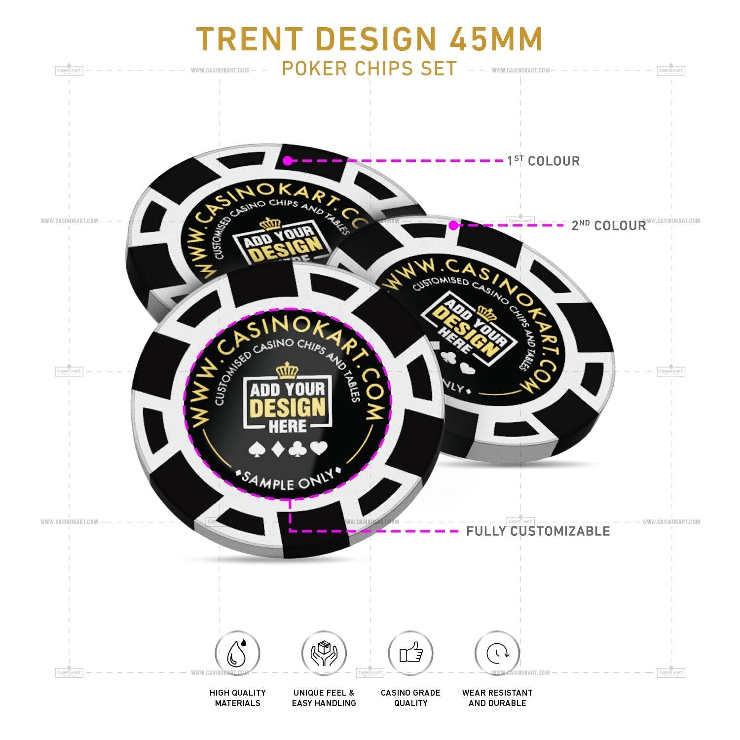 Customisable Poker Chips - Trent, Clay, 45mm, 18g - Thai Aces